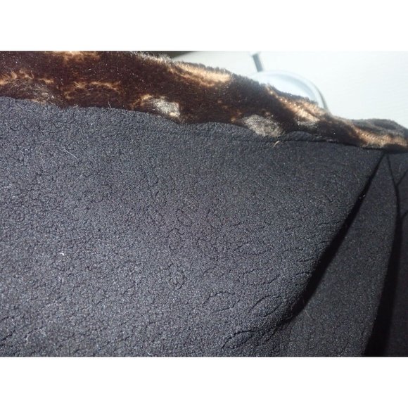 Wooly Bully Fleece pull over Hooded Top Women XL Button Neck Black faux fur trim - Picture 6 of 7